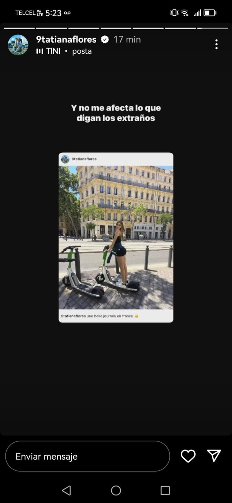 Tatiana Flores historia de Instagram