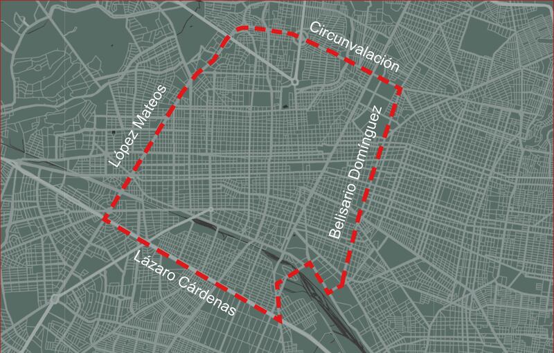 Mapa del polígono más afectado por el robo de automotores.