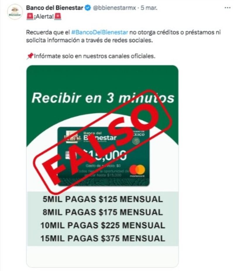 Banco del Bienestar no otorga préstamos