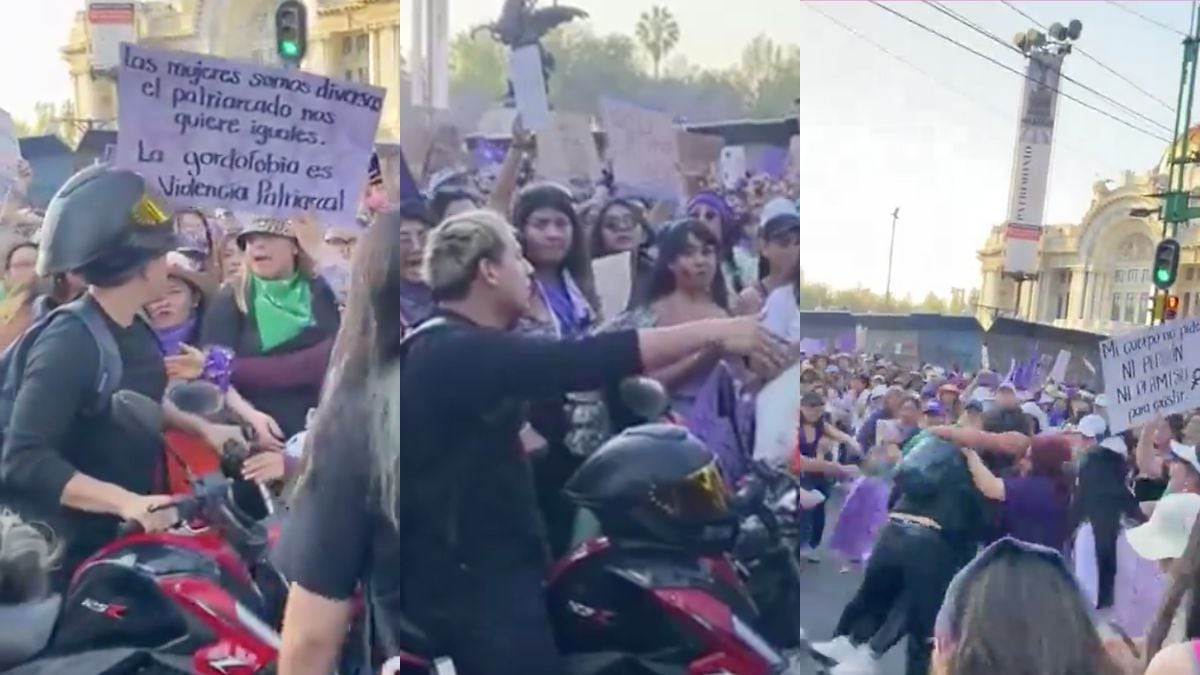 Motociclista golpea a feminista en marcha del 8M en CDMX por el Día Internacional de la Mujer
