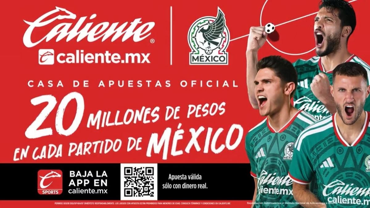 Promoción de Caliente.mx que ofrece la oportunidad de participar por 20 millones de pesos en cada partido de la Selección Mexicana durante la Copa de Futbol 2026.
