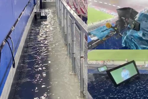 Ni la prensa se salvó: Fuerte lluvia exhibe fallas en el Camp Nou durante el Barcelona vs. Oviedo