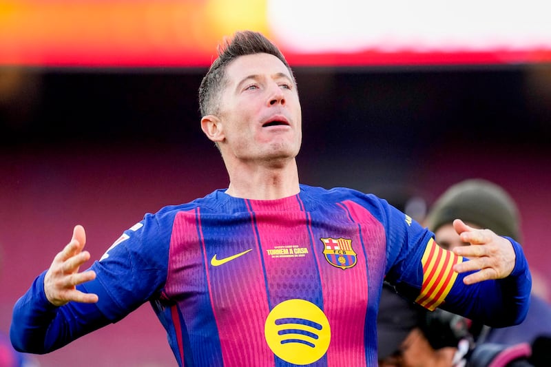 El delantero polaco del Barcelona Robert Lewandowski en foto de archivo de Siu Wu