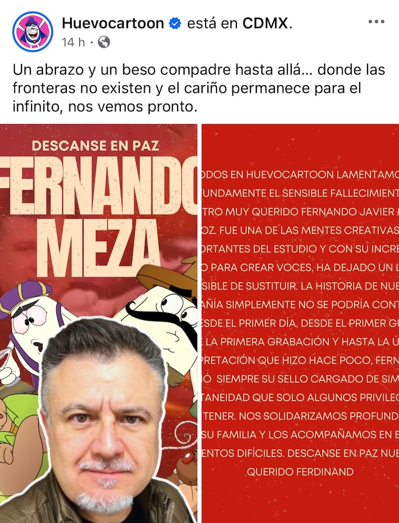 Comunicado de Huevocartoon sobre el fallecimiento de Fernando Meza