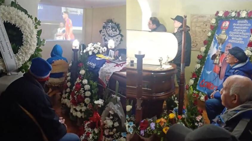 Chilenos viendo un partido de futbol en velorio