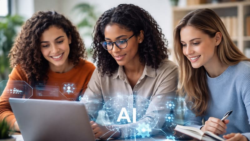 Mujeres utilizando IA