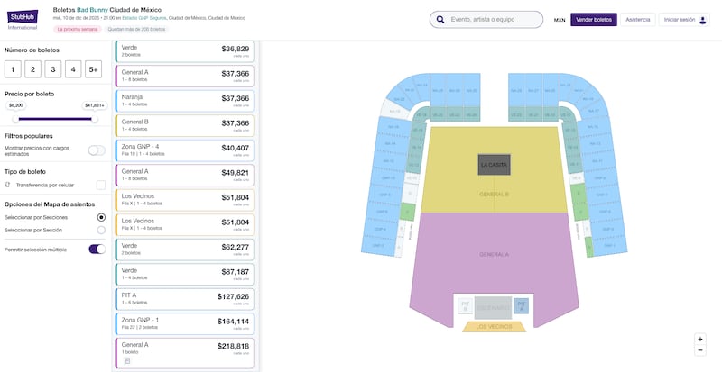 Precios de los boletos en reventa para Bad Bunny en StubHub