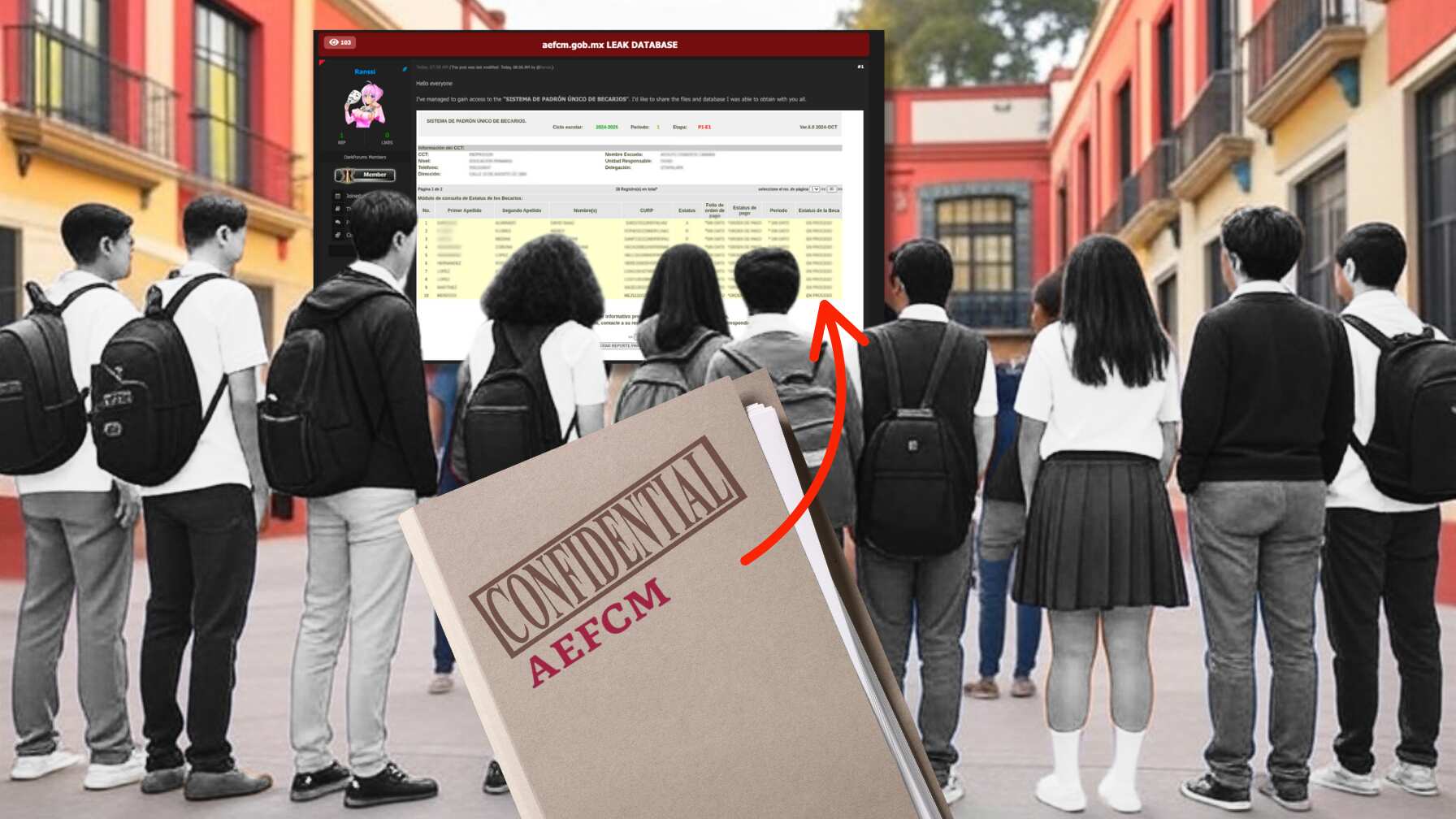 La filtración incluye CURPs, nombres, escuelas y estatus de pagos por becas.