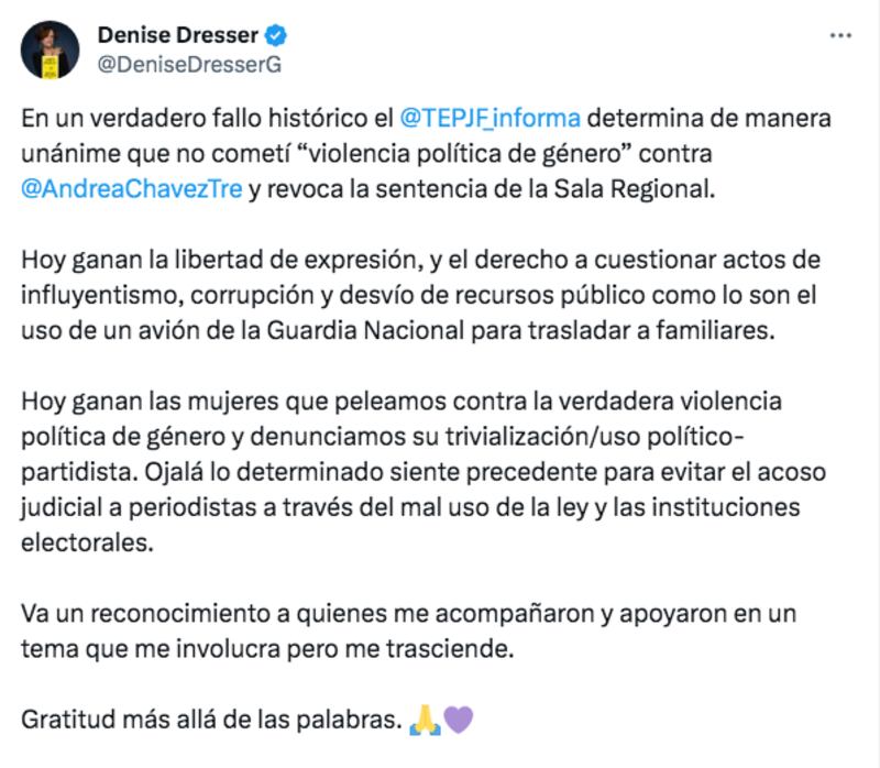 Denise Dresser no cometió violencia política de género