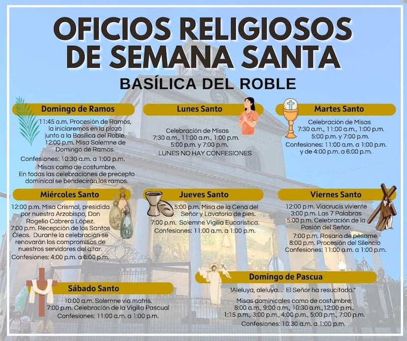 Horario de servicios en la Basílica del Roble.