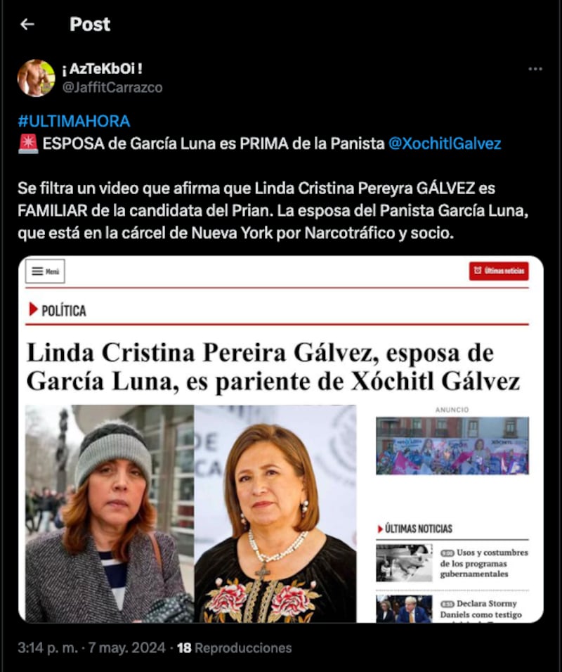 ¿Es cierto que Xóchitl Gálvez es prima de la esposa de García Luna?