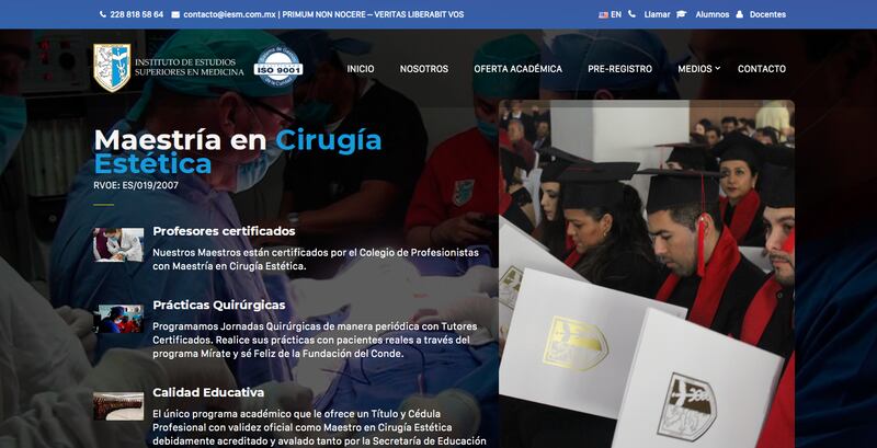 El Instituto de Estudios Superiores en Medicina y la Universidad del Conde promueven la falsa maestría en cirugía estética y longevidad (Instituto de Estudios Superiores en Medicina)