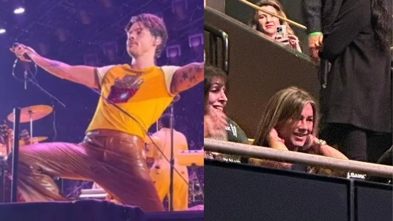 Harry Styles rompe su pantalón en pleno concierto, Jennifer Aniston lo presenció