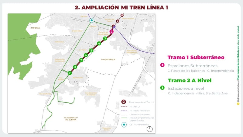 Trazo de la ampliación de la Línea 1 del Tren Ligero.