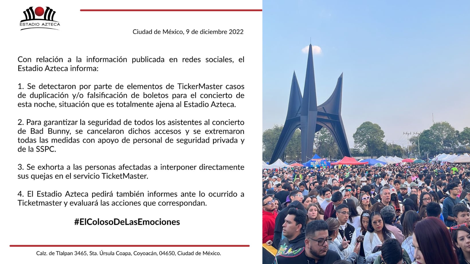 Pide Estadio Azteca interponer quejas ante Ticketmaster por problemas con boletos de Bad Bunny.