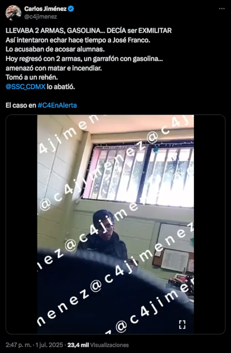 Publicación de X del periodista Carlos Jiménez