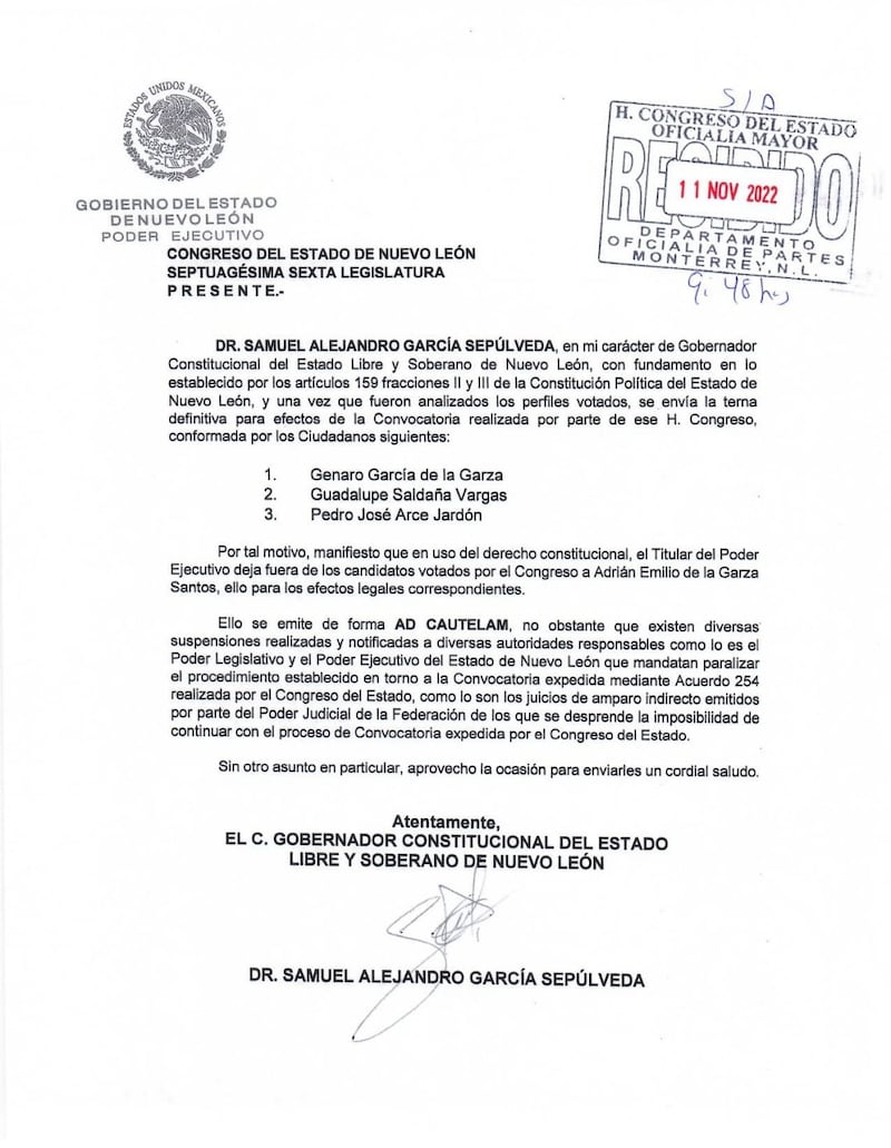Este es el documento entregado por Javier Navarro en Congreso.