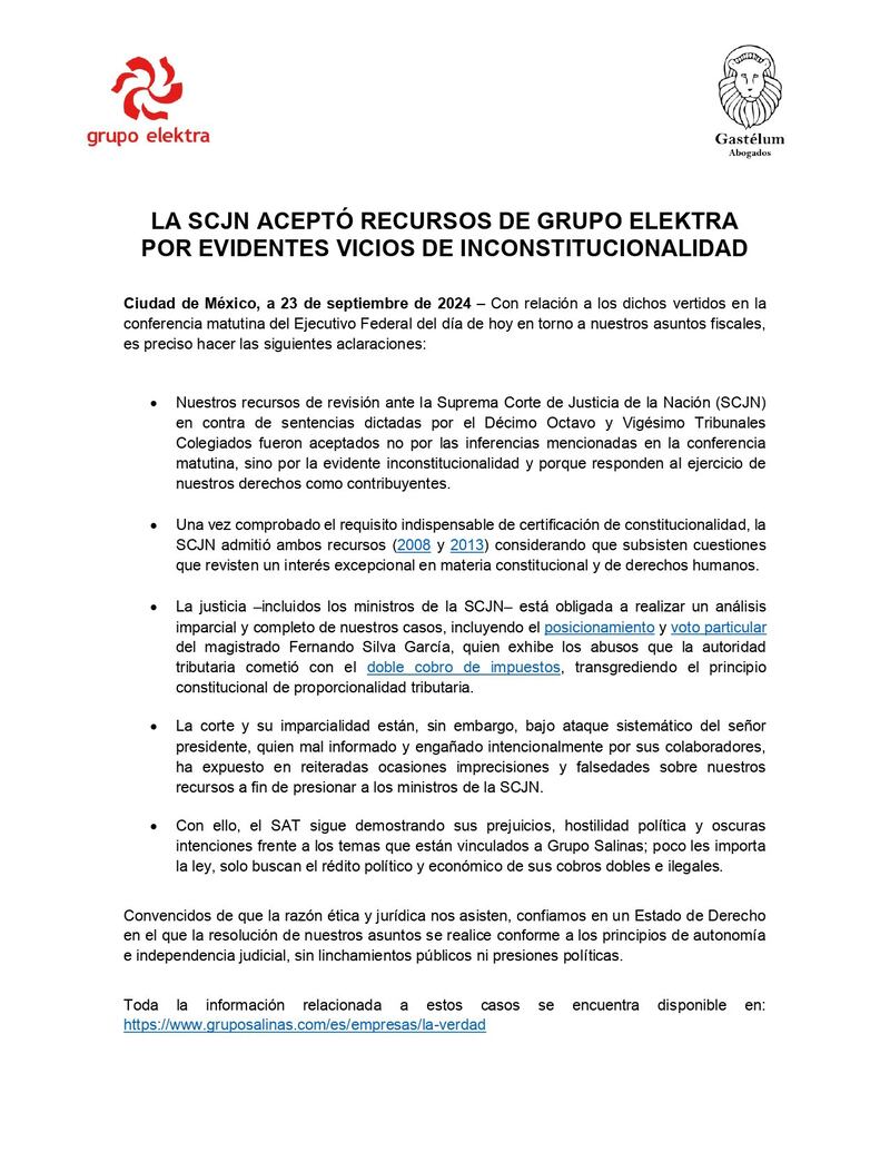 Grupo Salinas Comunicado