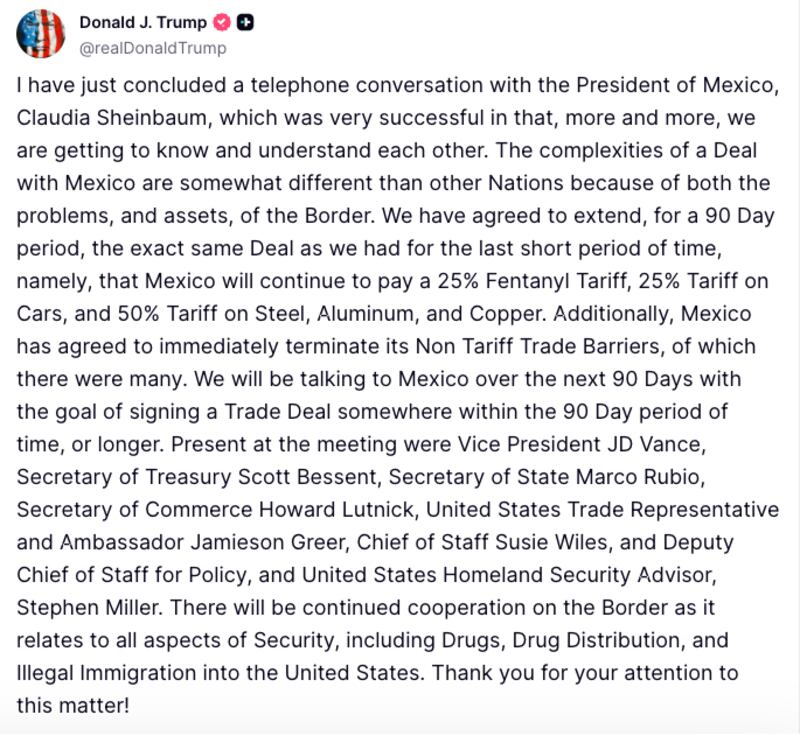 Mensaje de Donald Trump