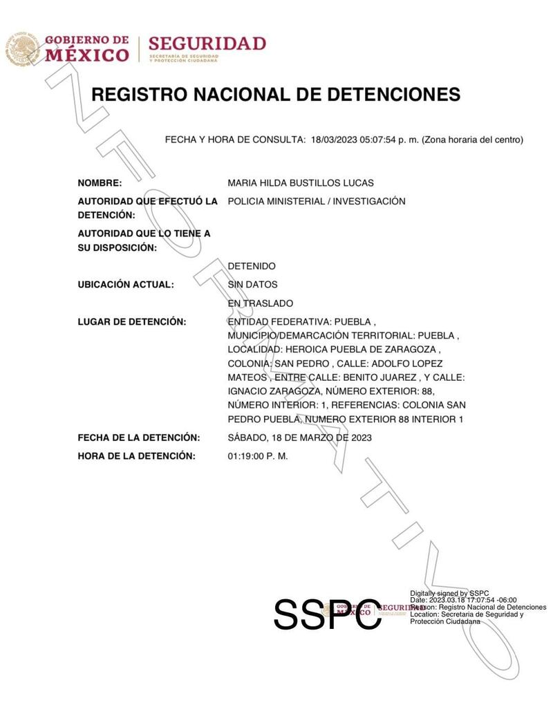 FOTO: Registro Nacional de Detenciones