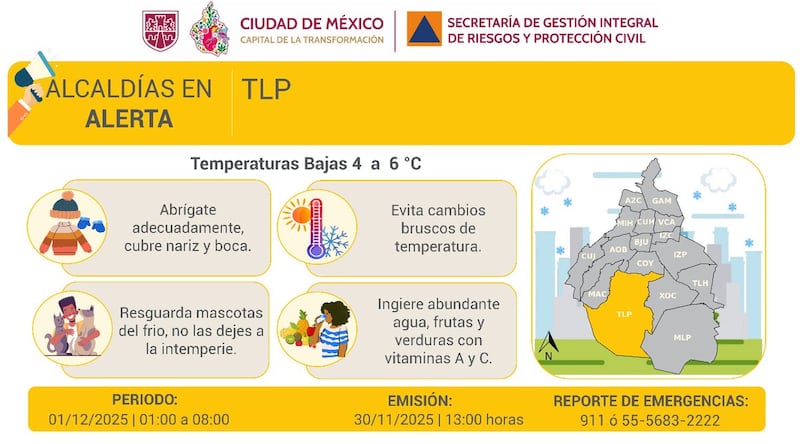 Alerta Amarilla por baja temperatura CDMX