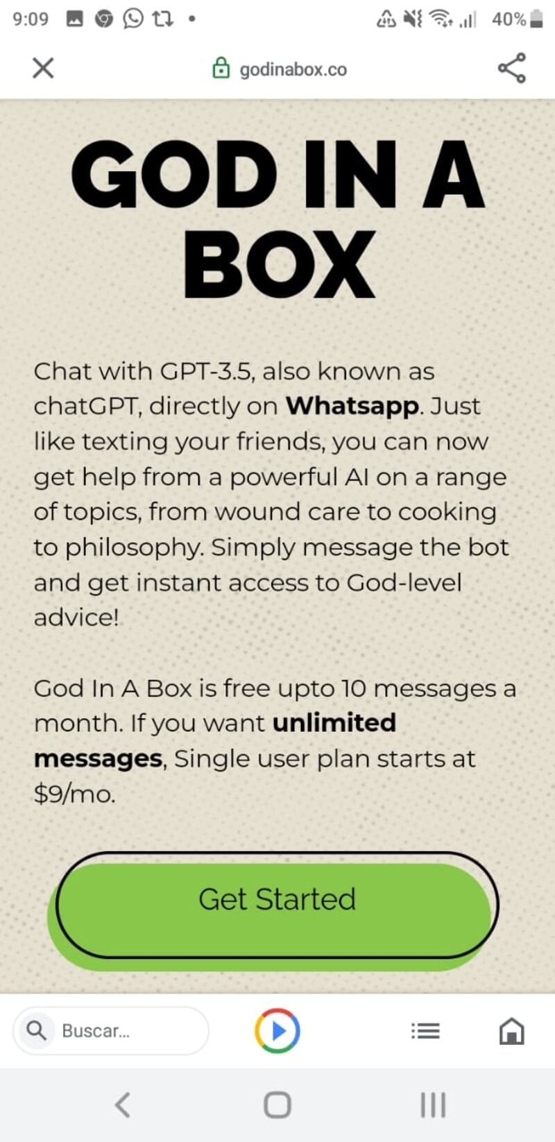 God in a Box (ChatGPT) como contacto de WhatsApp