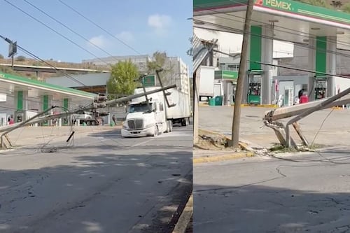 Cierran la Vía Gustavo Baz por accidente: tráiler derriba poste de energía