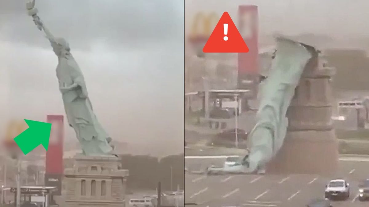 Video: Estatua de la Libertad se desploma por fuertes vientos; momento exacto de la caída