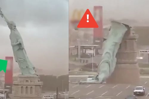 Estatua de la Libertad se desploma por fuertes vientos; video muestra el momento exacto