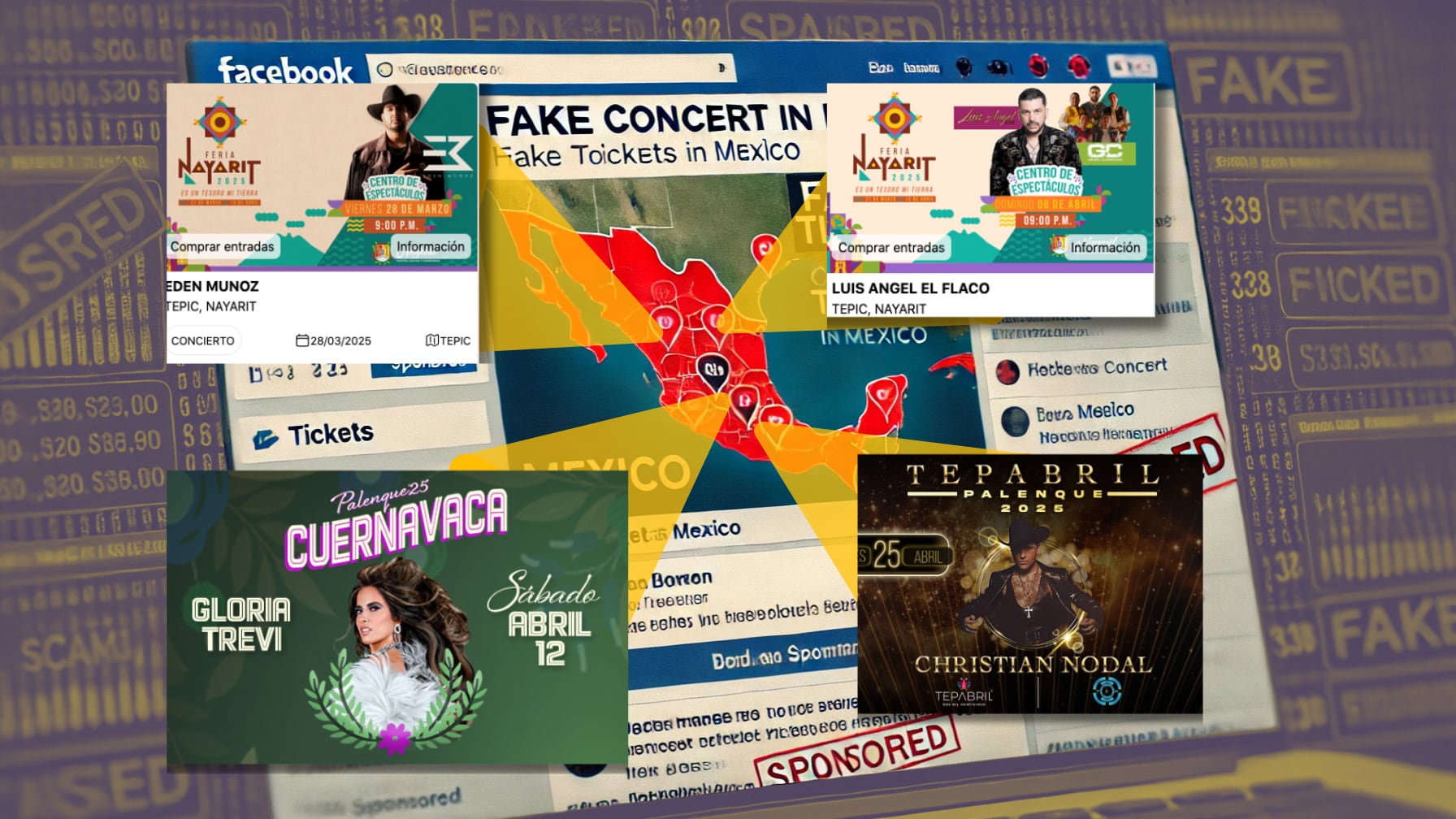 Las pruebas demuestran que los estafadores crean dominios clonados y páginas falsas en Facebook para ofrecer boletos fraudulentos.