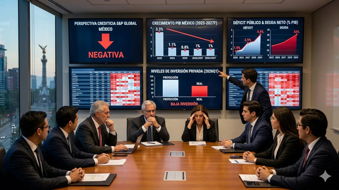 México conservó su calificación internacional, pero S&P advirtió que la deuda pública podría subir hasta 54% del PIB en 2029.