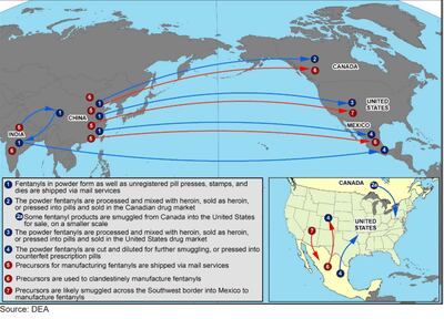 La DEA denuncia que la principal ruta es desde China y la India