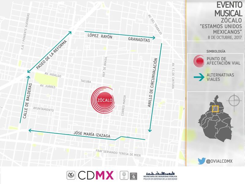 Zócalo calles cerradas por el concierto de Grupo Firme