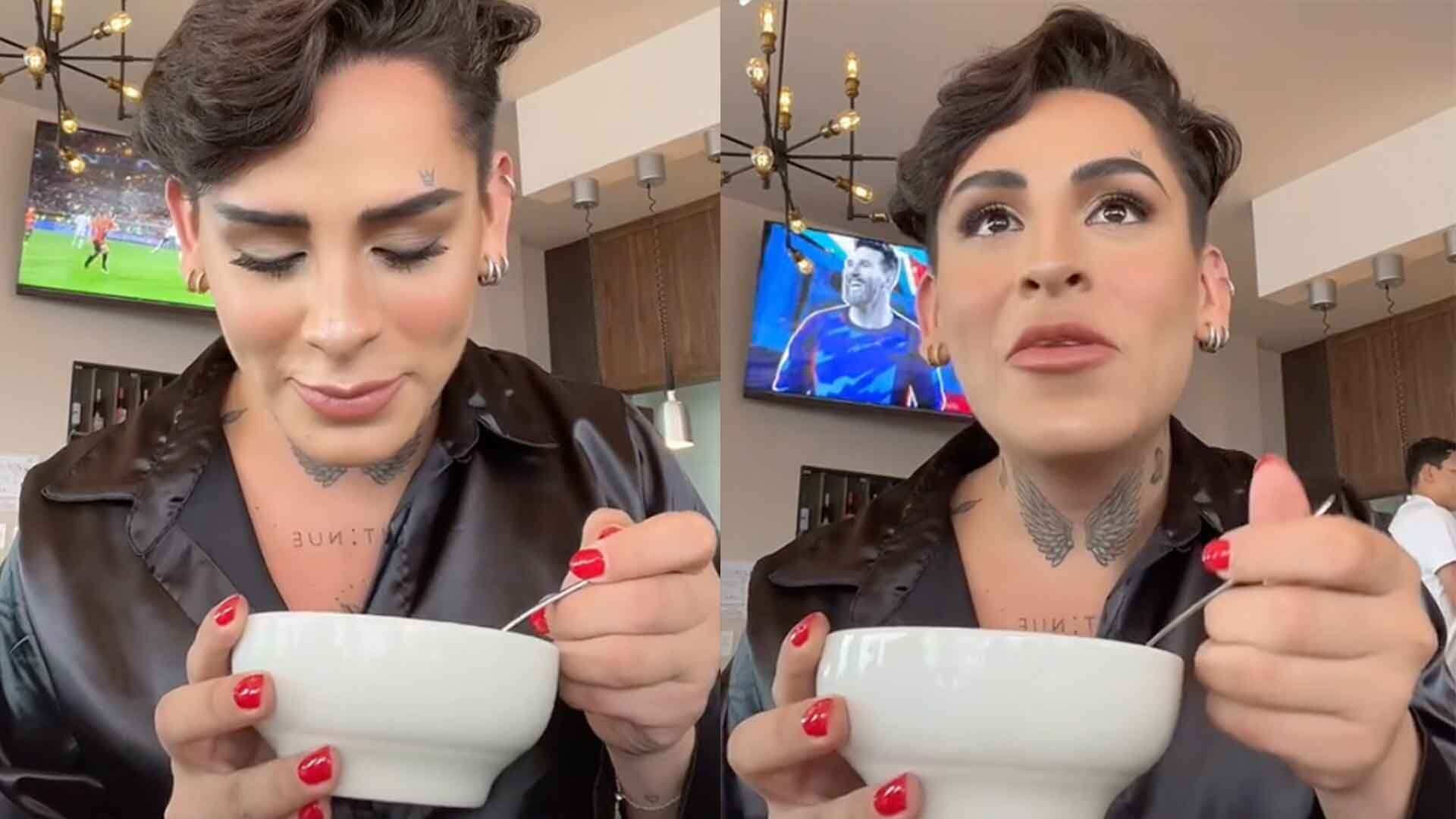 Kunno comiendo encebollado.