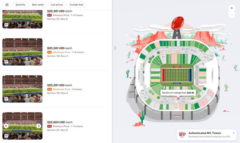 Precios de entradas para Super Bowl LVII