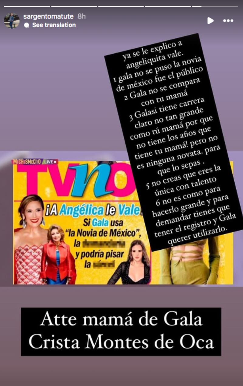 Historia en Instagram de la mamá de Gala Montes
