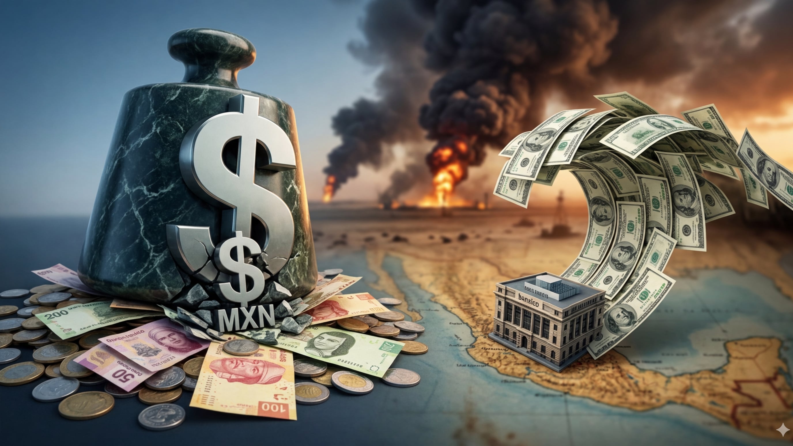 El tipo de cambio se mantiene arriba de 18 pesos, con riesgo de subir más por guerra y menor diferencial de tasas.