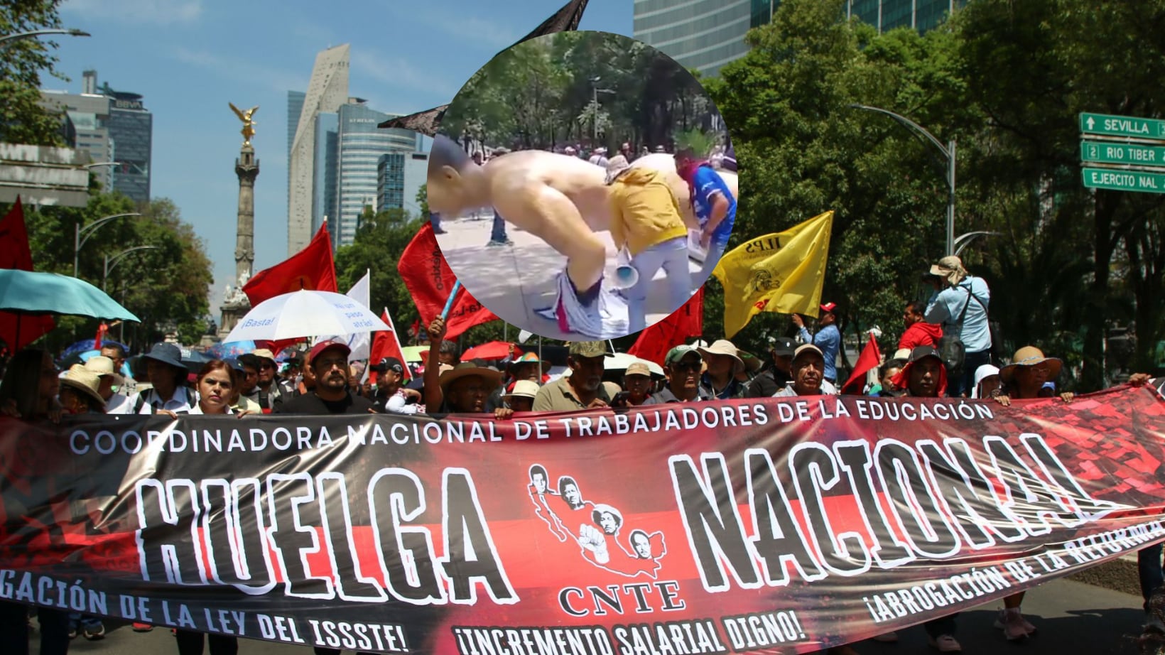 Integrantes de la CNTE derribaron figuras del Mundial.