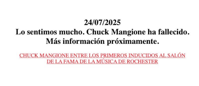 Mensaje del sitio web de Chuck Mangione
