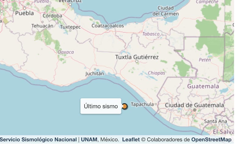 SSN sismo en Chiapas