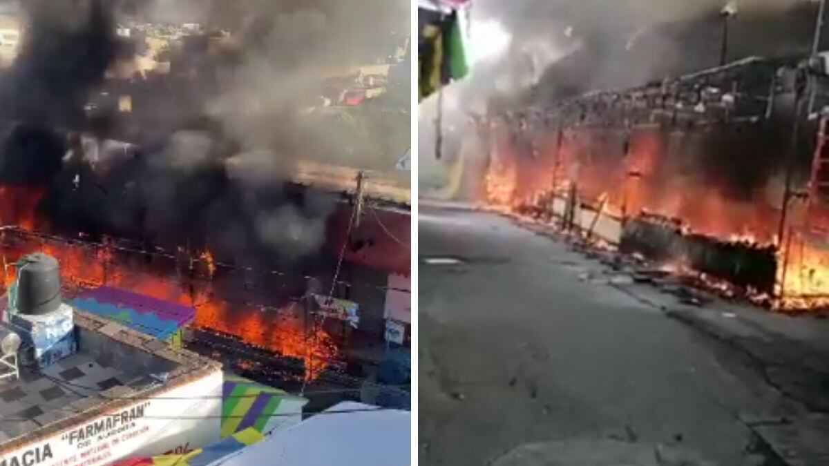 Al menos tres puestos fueron consumidos por el fuerte incendio. (Captura de pantalla)