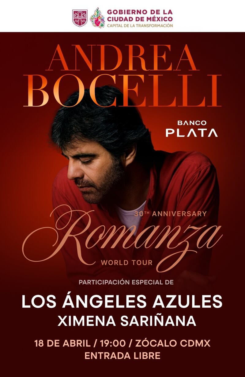 Este sábado 18 de abril, Banco Plata presenta al Maestro Andrea Bocelli en el corazón de la Ciudad de México en un evento totalmente gratuito.