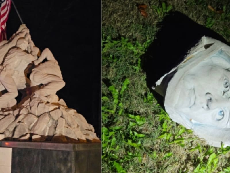 Decapitan estatua de un soldado del monumento de Iwo Jima en Virginia; detienen a latino sospechoso con un mazo