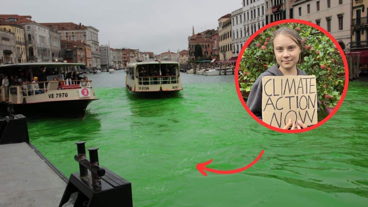 Video: Greta Thunberg tiñe de verde el Gran Canal; termina arrestada y vetada de Venecia