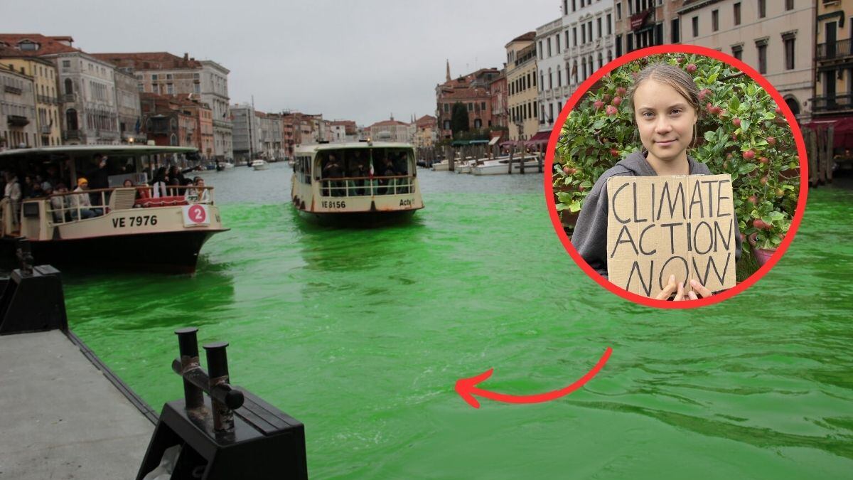Video: Greta Thunberg tiñe de verde el Gran Canal; termina arrestada y vetada de Venecia