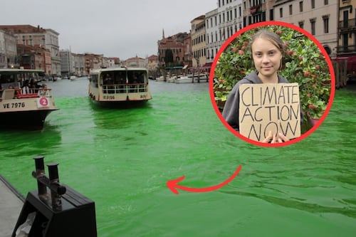¡Protesta extrema! Greta Thunberg tiñe de verde el Gran Canal; autoridades la vetan de Venecia