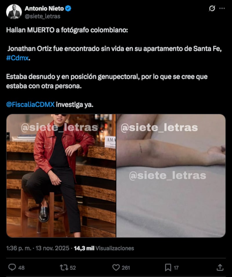 Publicación del periodista Antonio Nieto en X