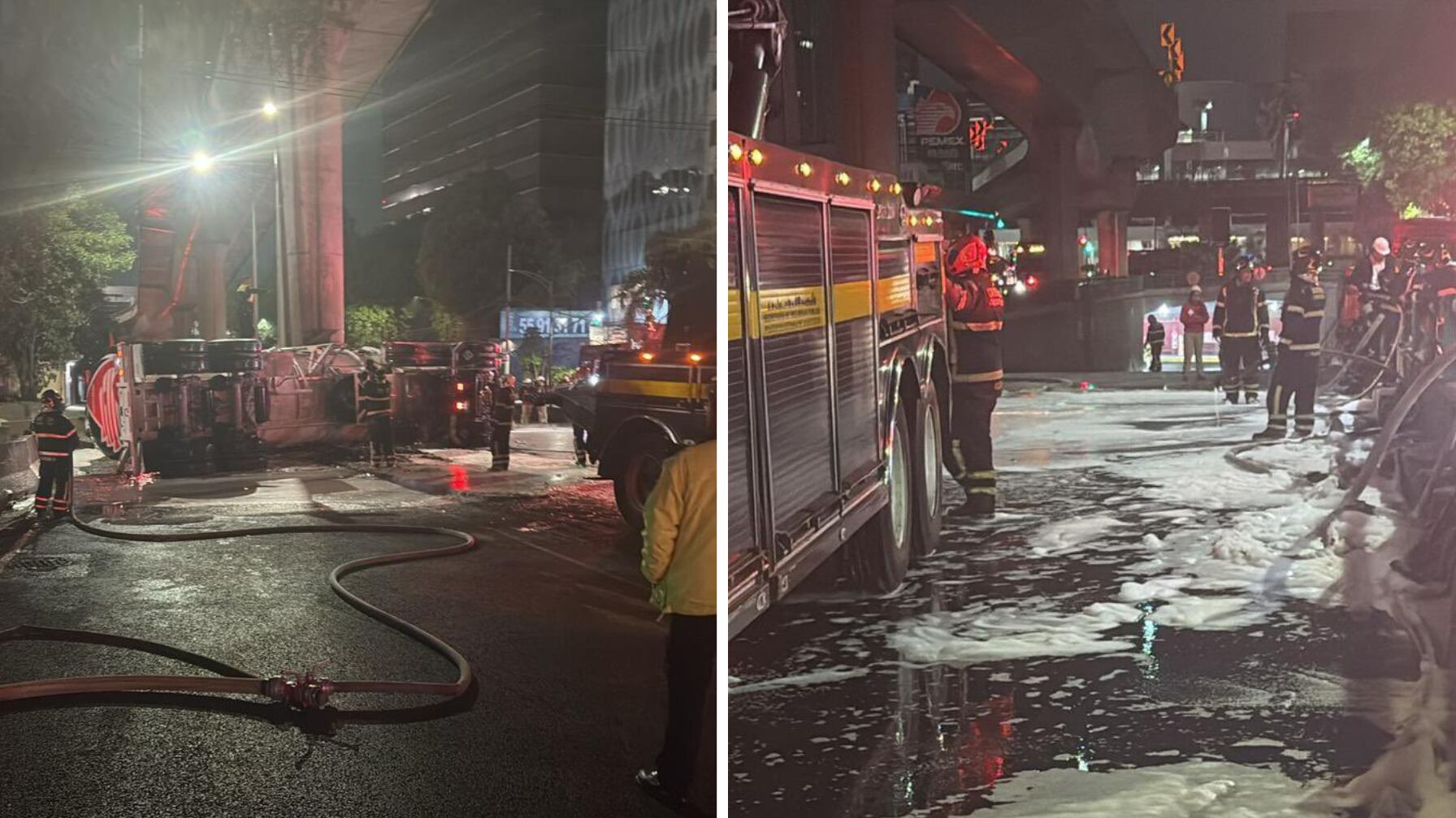 Bomberos y autoridades evitaron que el combustible llegara al drenaje y controlaron el riesgo de explosión.