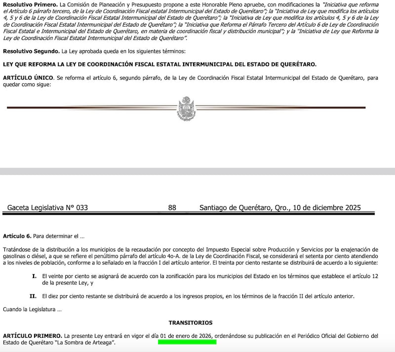 Error legislativo dejaría sin efecto cambios en la distribución de recursos a municipios de Querétaro