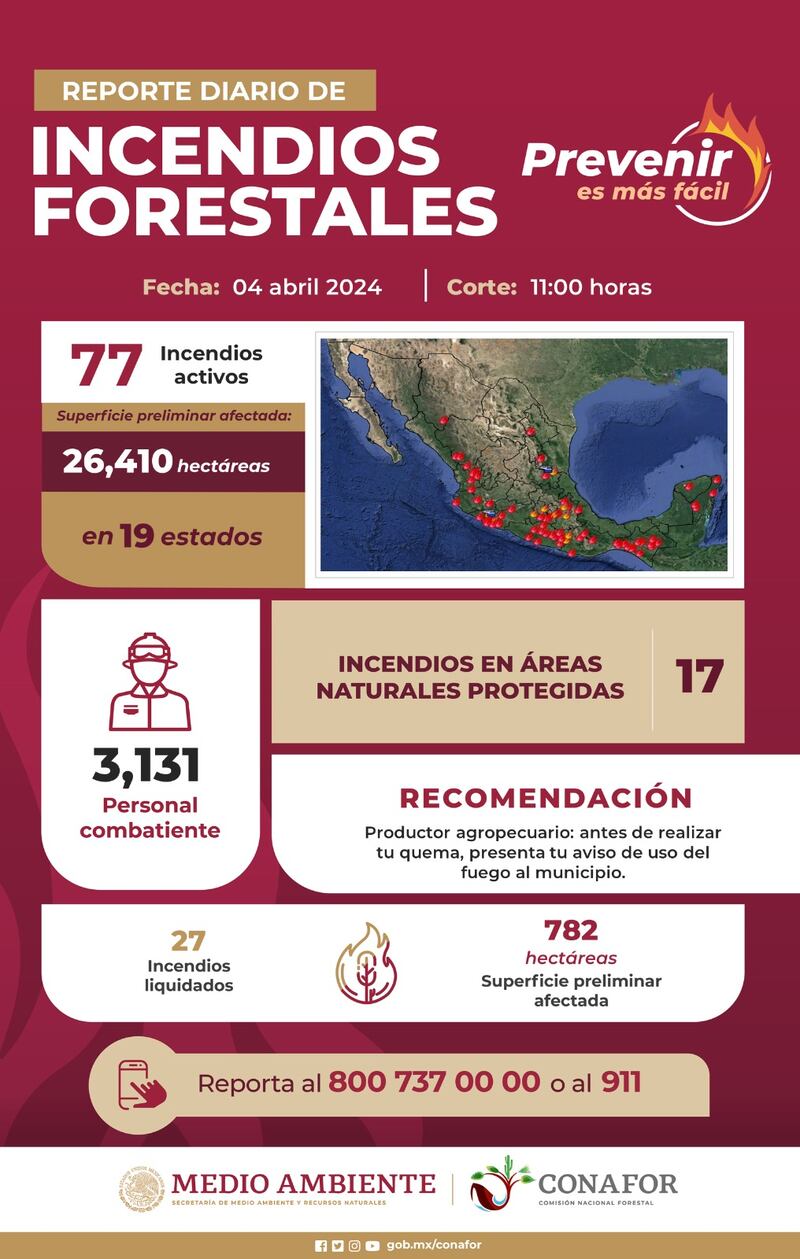 Conafor reporte de incendios 2024